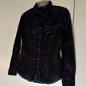 Beautiful Georg Roth Black velvet  and Purple Button-Up Shirt